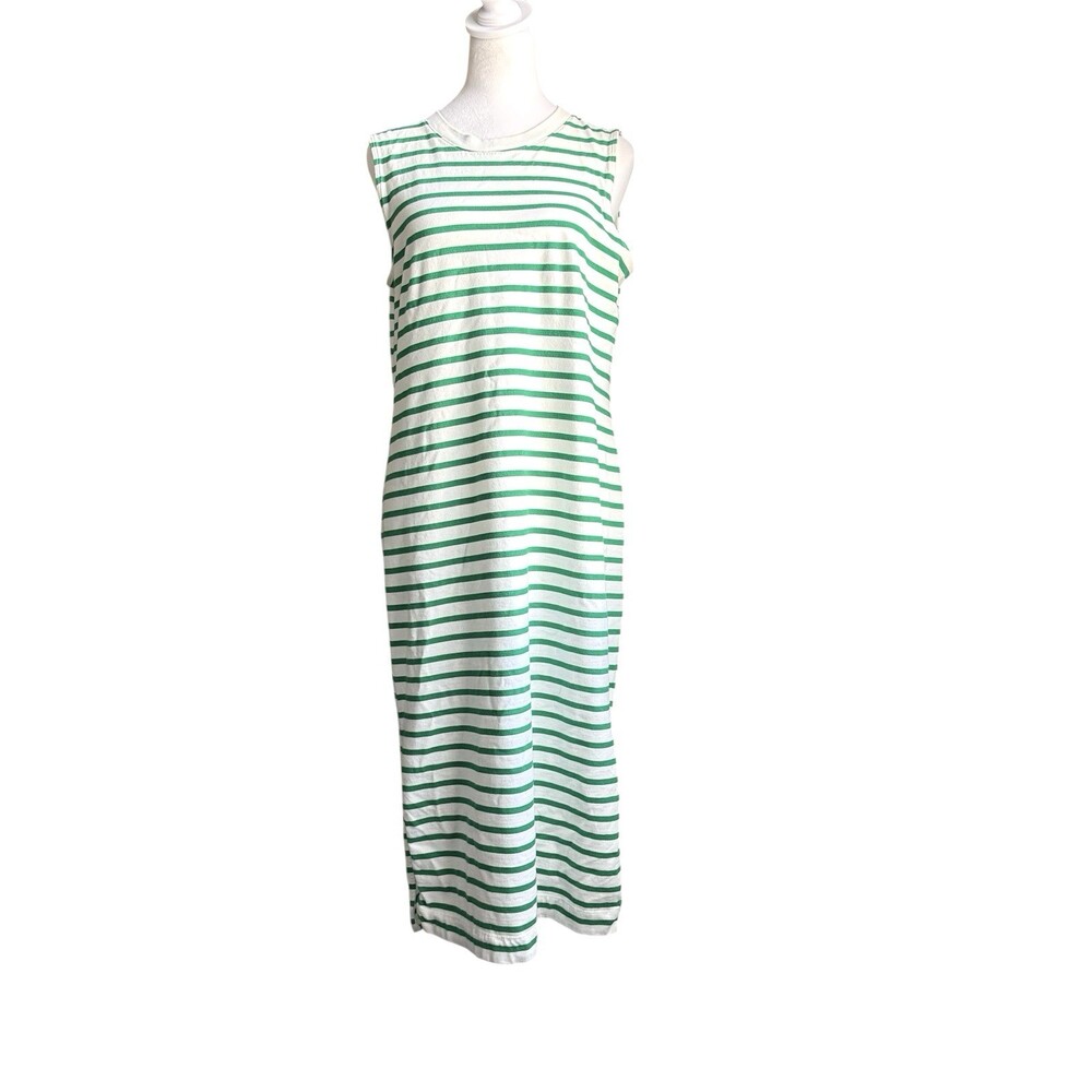 Everlane Striped Midi Dress S White Green Organic Cotton Sleeveless Minimalist